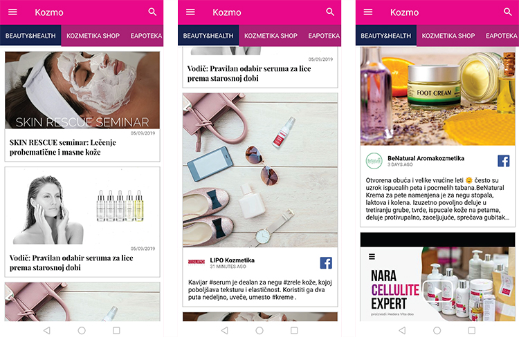 Kozmo mobilna aplikacija postovi na društvenim mrežama
