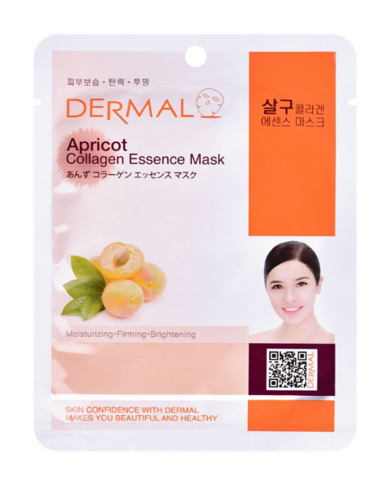 Korejska sheet maska za zatezanje i blistavu kozu lica DERMAL Collagen Essence Kajsija 23g
