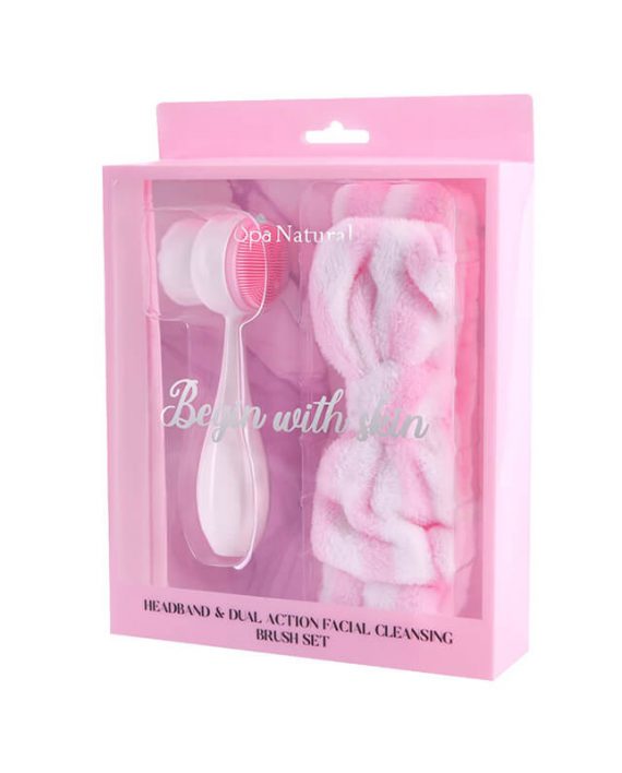 Set traka za kosu i cetka za lice SPA NATURAL roze